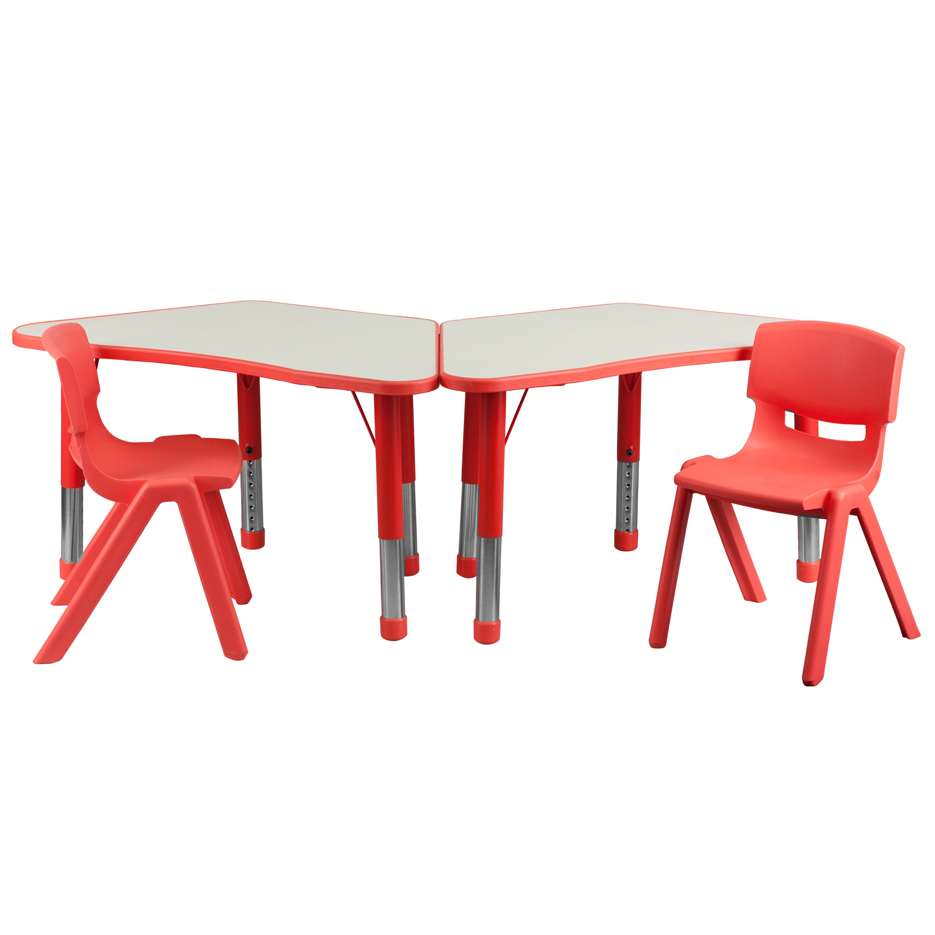 MFO Red Trapezoid Plastic Activity Table Configuration with 2 ...