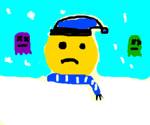 pacman in winter w/ sad smily face (drawing by Joseph93878)