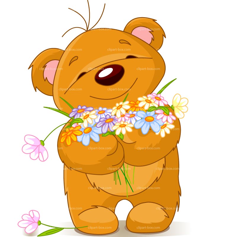 CLIPART CUTE BEAR WITH FLOWERS | Royalty free vector design