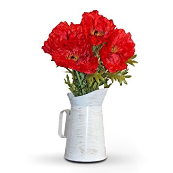 Homescapes Poppies in Vintage Vase With Real Wood Stems, Lifelike ...