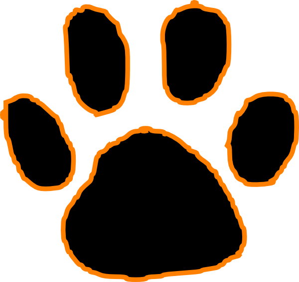 Black Tiger Paw Print With Orange Outline Clip Art ...