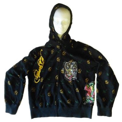 Ed Hardy Christian Audigier Zip Black Dragon Hoodie Size Large Pit ...