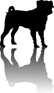 Pug Puppy Clipart Image - Pug puppy in silhouette with drop shadow