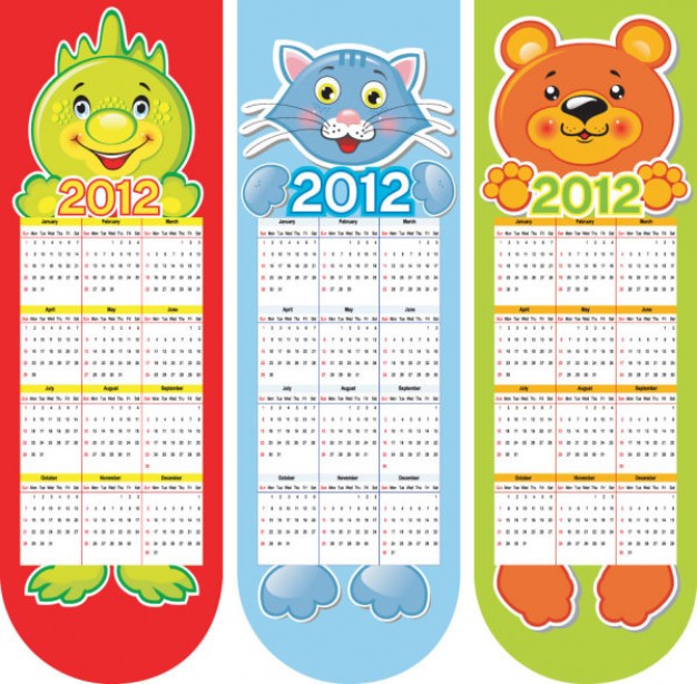 banner calendars 2012 with cartoons animals | Download free Vector