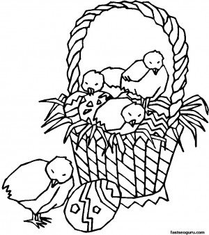 Printable Easter Chicks And Easter Basket Coloring Page ...