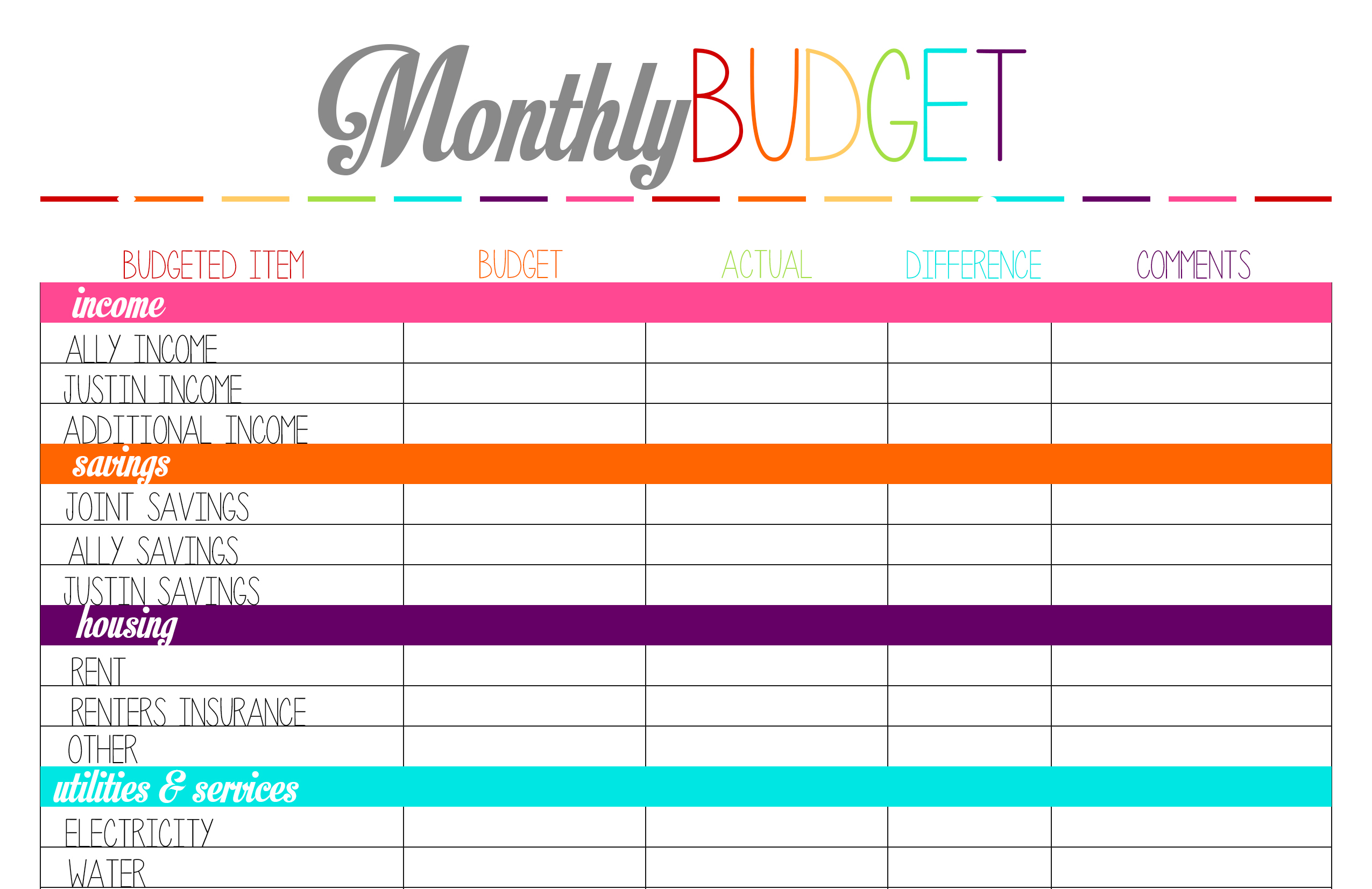 Free Printable Tuesday: Budget Planning Worksheets | Ally Jean