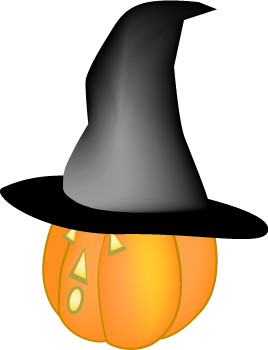 Pumpkin Clip Art with Witch Hat, Halloween Jack O Lantern Graphic