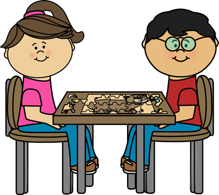 Kids doing puzzles clipart