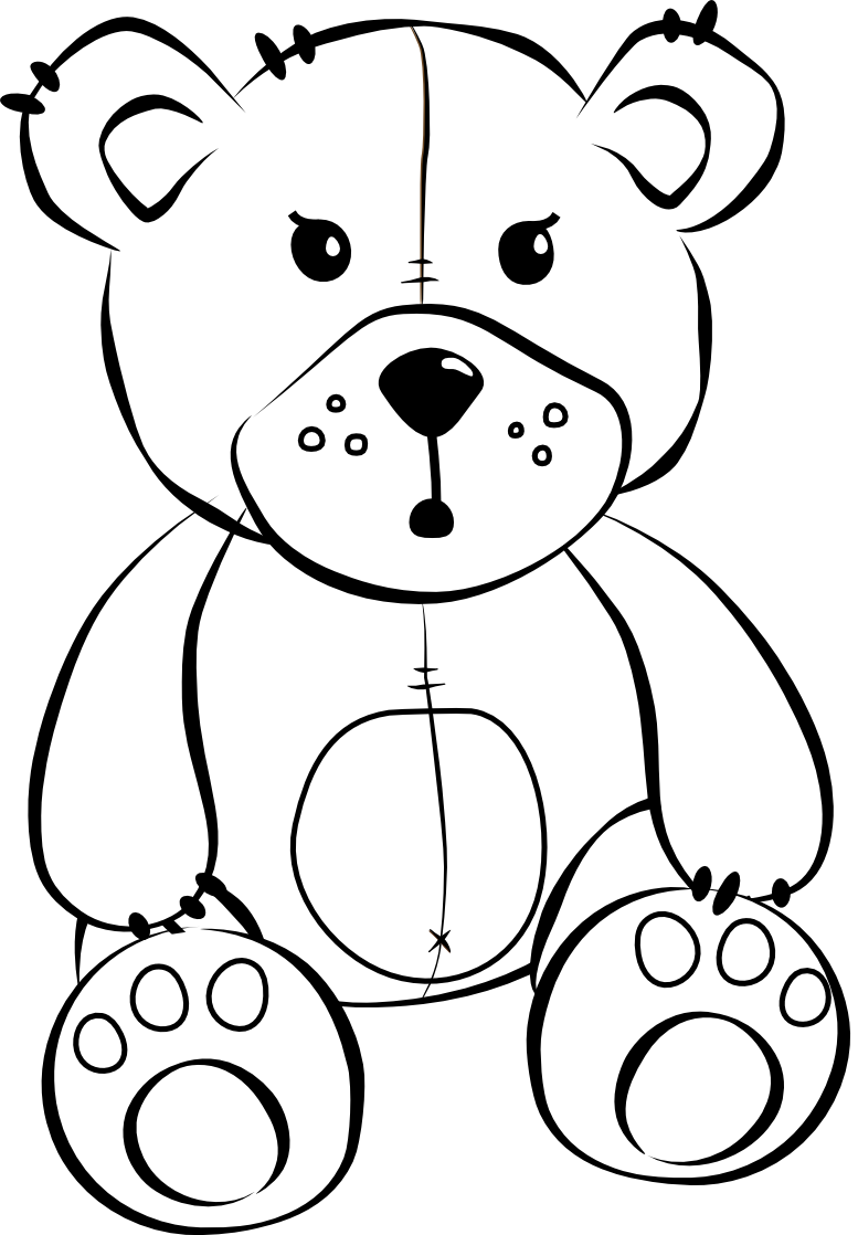 cartoon teddy bear black white line art coloring ...