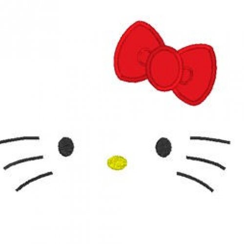 Kitty Face Outline Design With Applique Bow For Embroidery ...