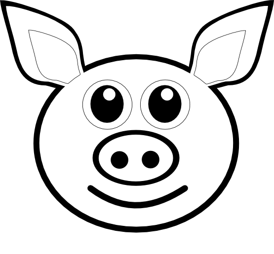 Clip Art: Pig 1 face Pink Black White Line Art ...