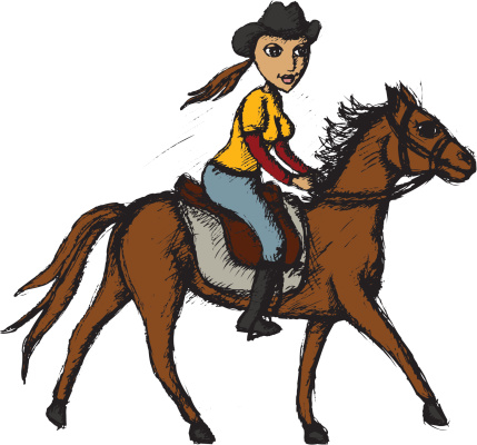 Drawing Of The Woman Riding A Horse Clip Art, Vector Images ...