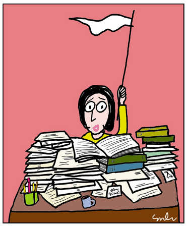 Stock Illustration - Woman Overloaded With Paperwork Waving ...