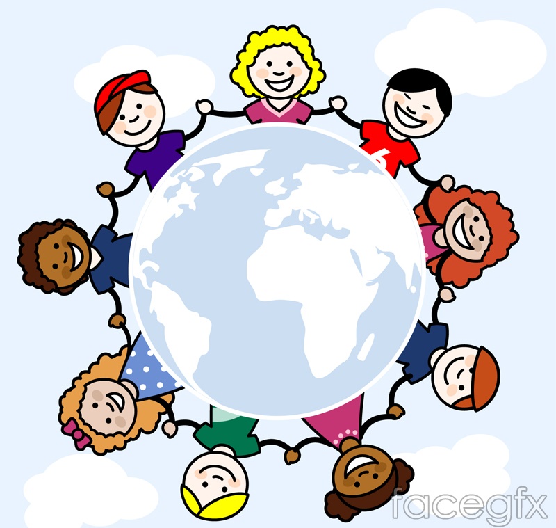 Children hand in hand around the Earth vector graphics | Free download