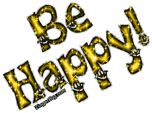 Be Happy Yellow Smiley Glitter Text Glitter Graphic Comment