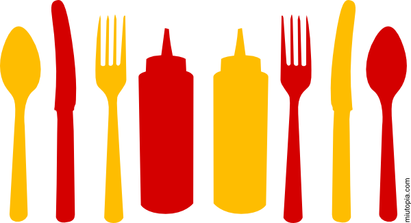 Orange And Red Utensils And Ketchup Mustard Bottles clip art ...