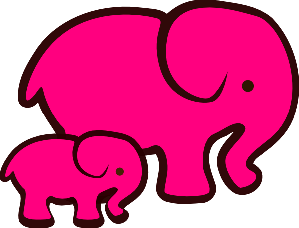 Black and white elephant mom and baby clipart