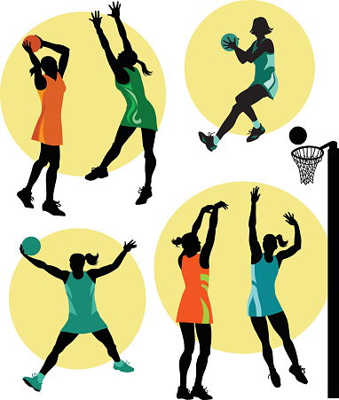 Netball players in action clipart