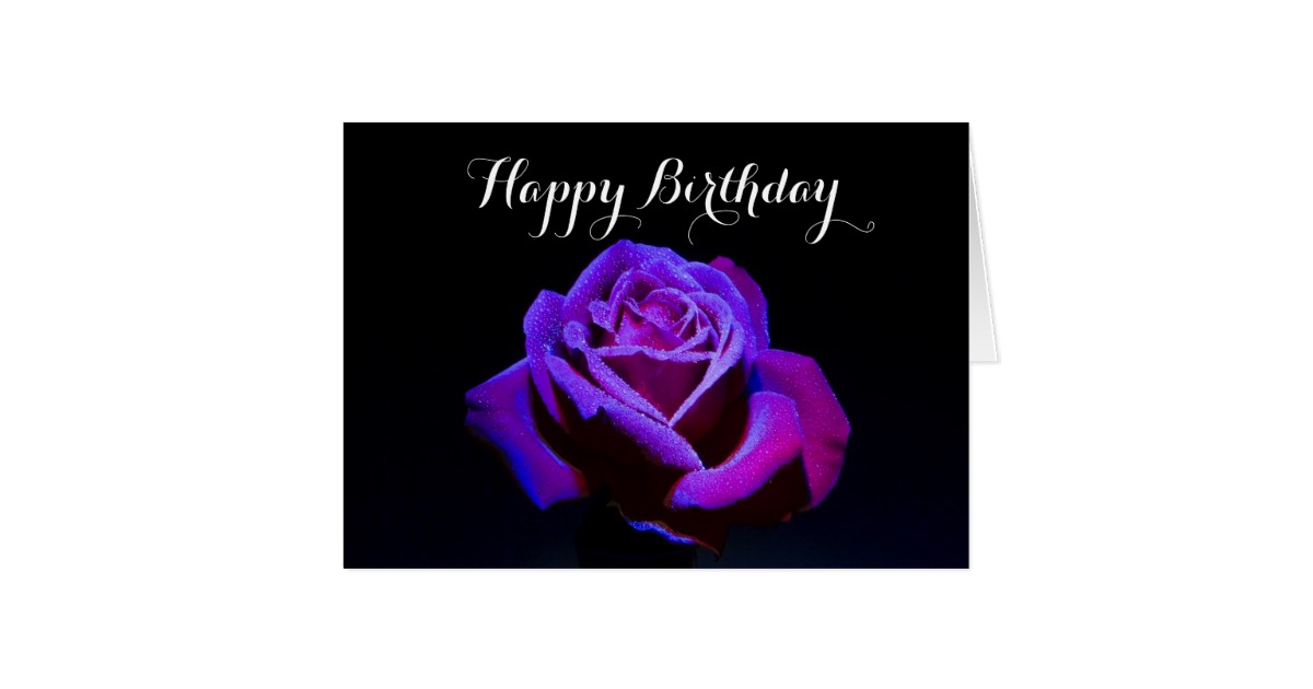 Purple Rose With Dew Droplets Happy Birthday Card | Zazzle