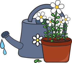 Flower Clipart Image - Daisies and a Watering Can
