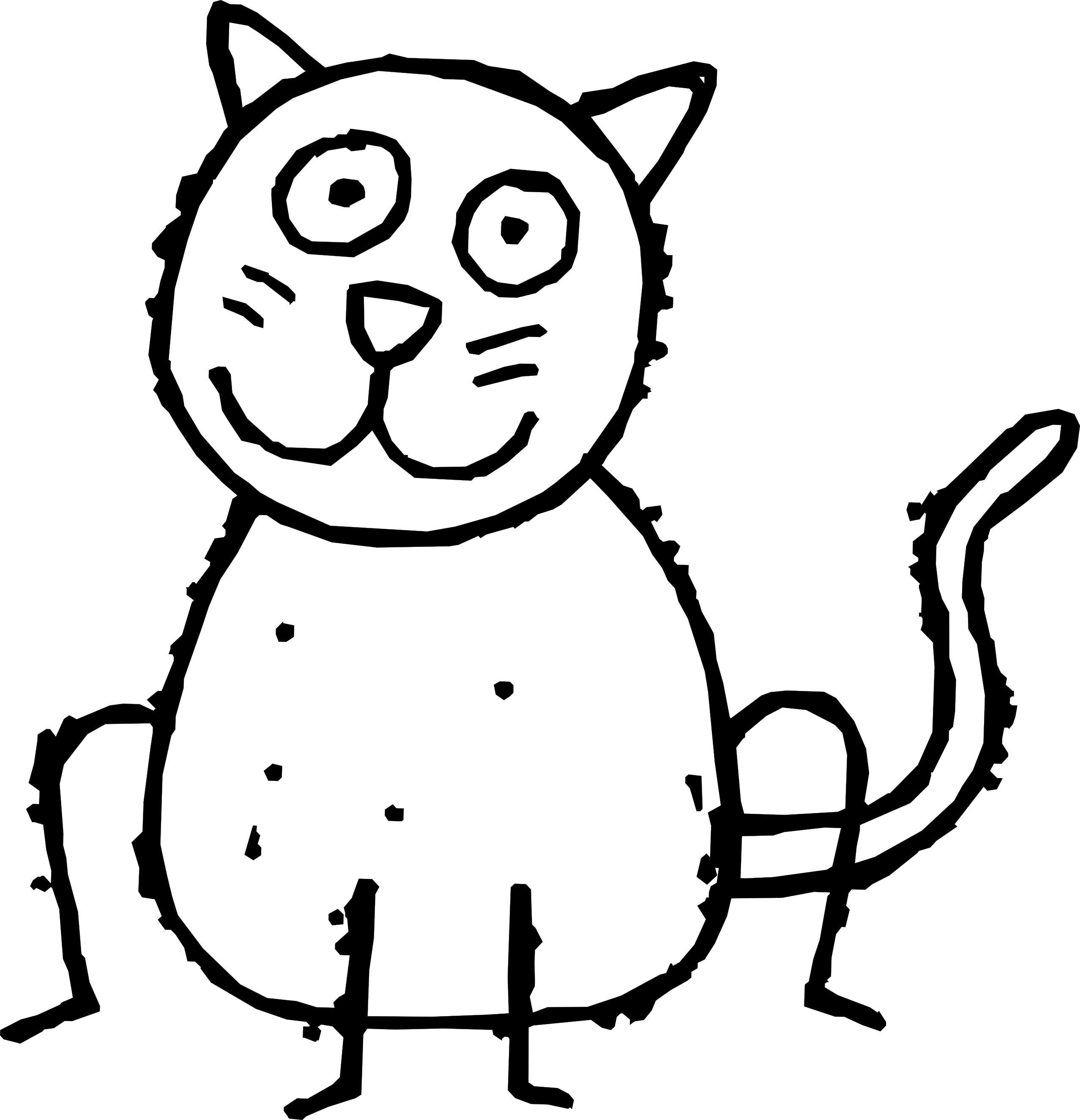 ArtFavor cartoon cat 1 black white line art ...