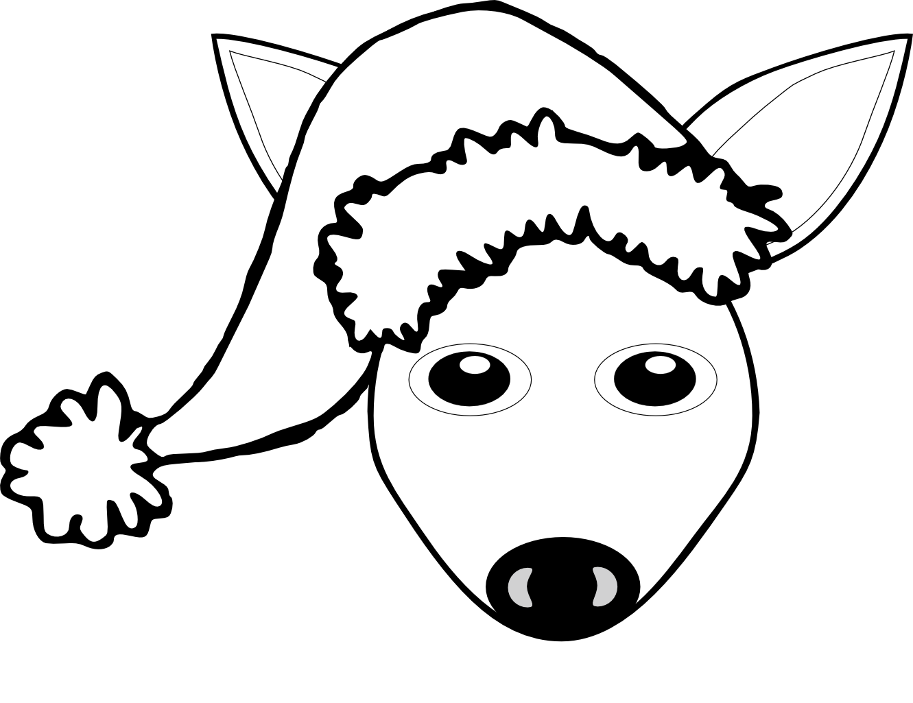 Fawn 1 face with Santa Hat Black White Line Art Christmas Xmas ...
