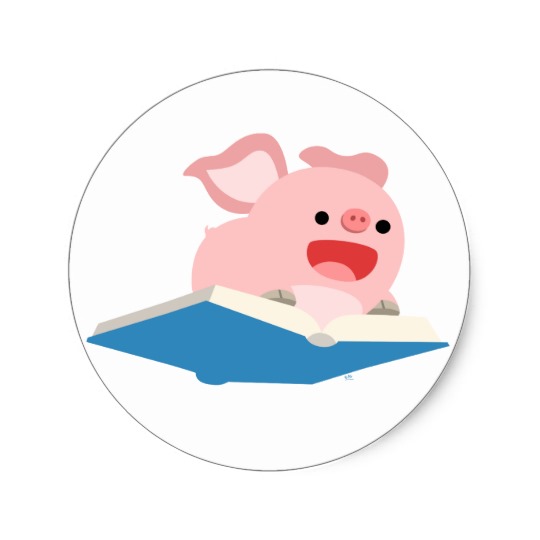 The Flying Book and Cartoon Pig Sticker | Zazzle