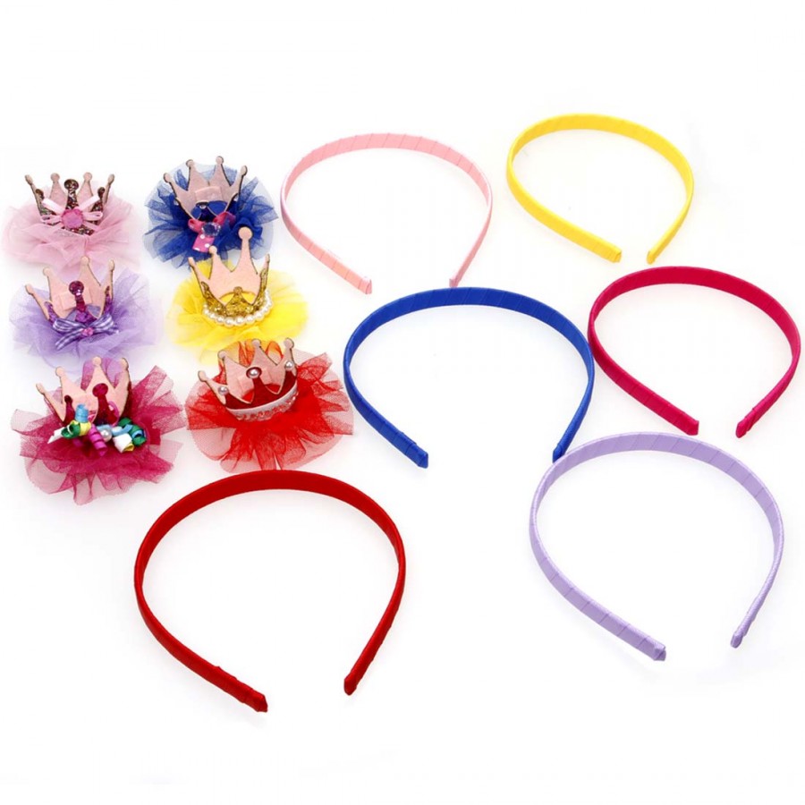 12pc Gliiter Lace Crown Hair Clips With Matching Color Headbands