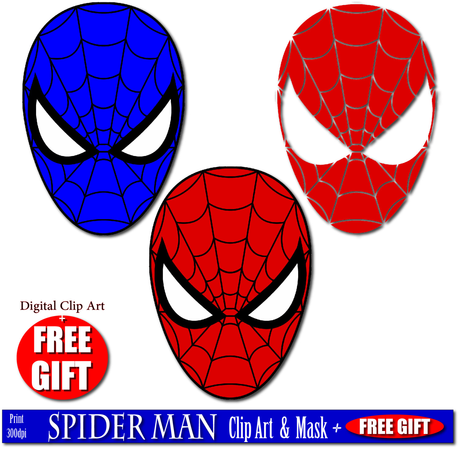 Digital clip art spiderman mask superhero party masks by DIGIFT