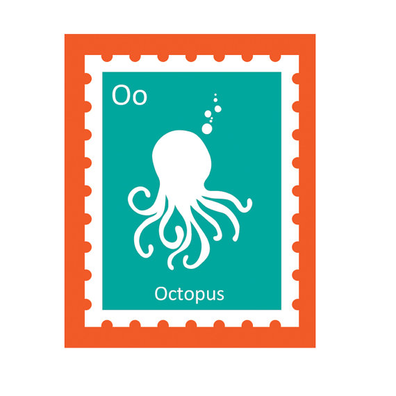 O is for Octopus Silhouette Alphabet Print