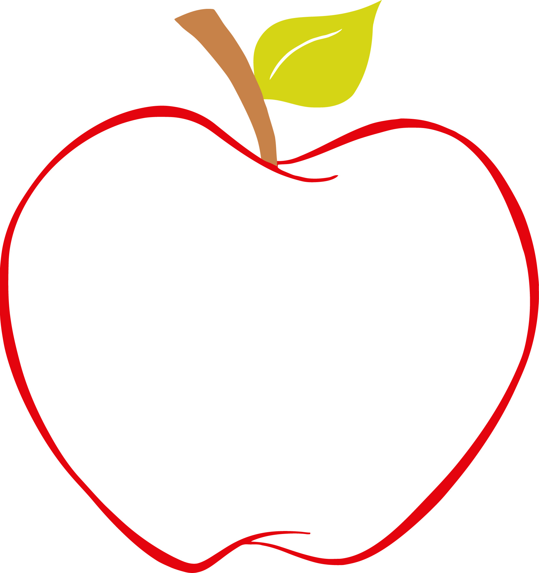 color page of apple with red color outline for kids - Coloring ...