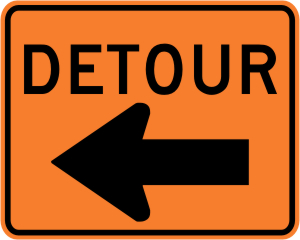 Detour with Left Arrow Construction Sign