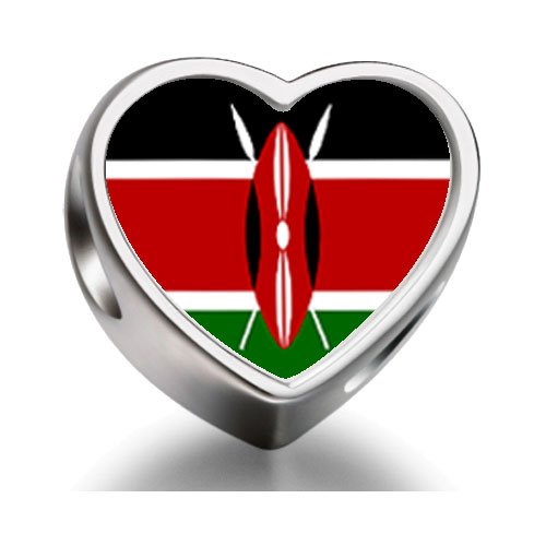 Kenya flag Heart Photo charm beads fit pandora bracelets: Amazon ...