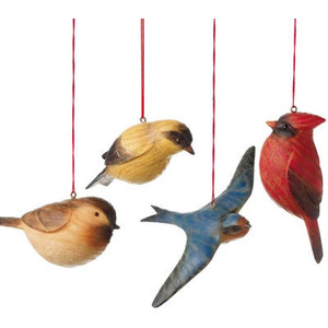 Christmas Tree Ornaments - Faux Wood Bird Ornament Set of Four ...