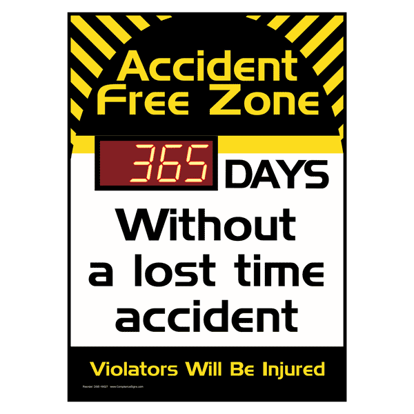Personal Safety & Hygiene - Days Without Injury - Safety Signs ...
