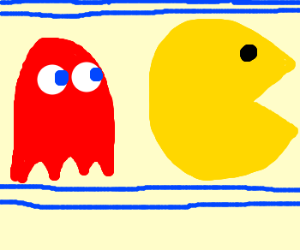 A Ghost eats a pellet, chases PacMan