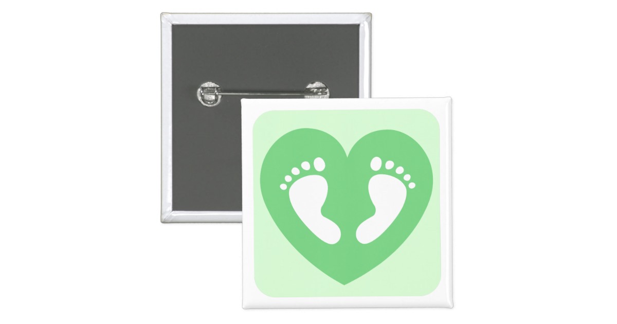 Green baby feet or footprints in heart button | Zazzle