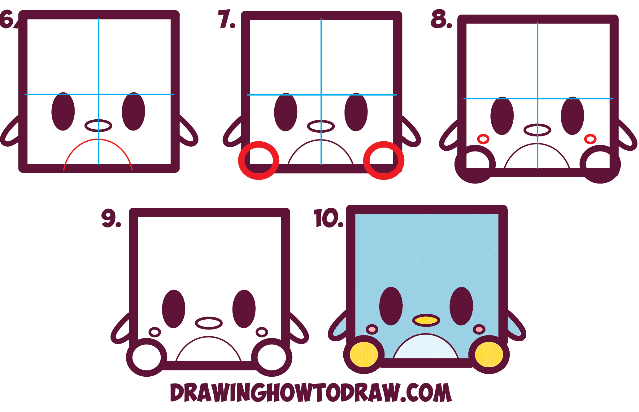 How to Draw Cute / Kawaii / Cartoon Baby Penguin from Squares with ...