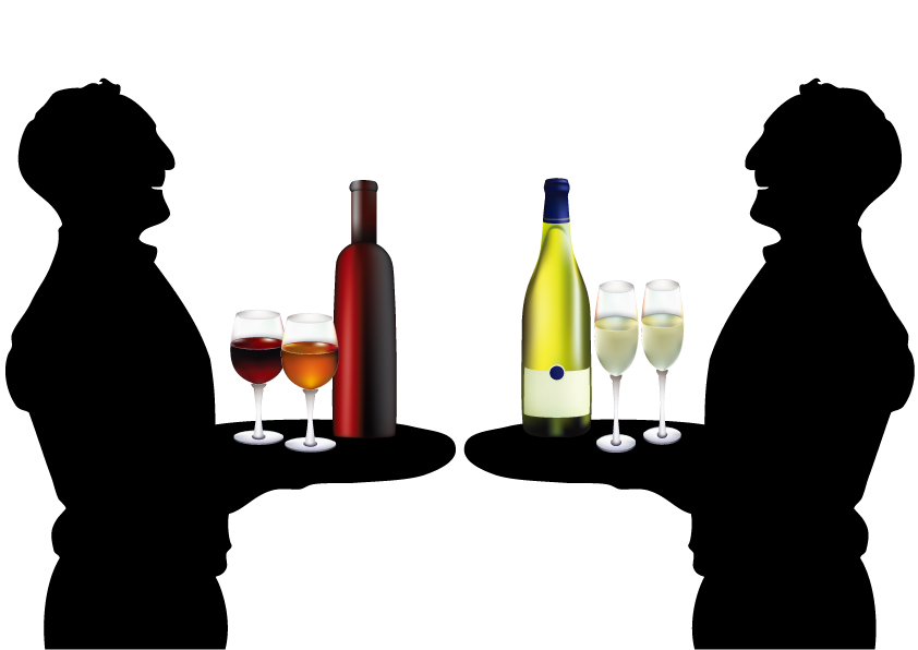 The waiter holding drinks silhouette vector Free Vector