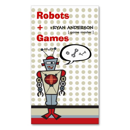 Cartoon Retro Robot Cute Kids Boy Birthday Party Business Card ...