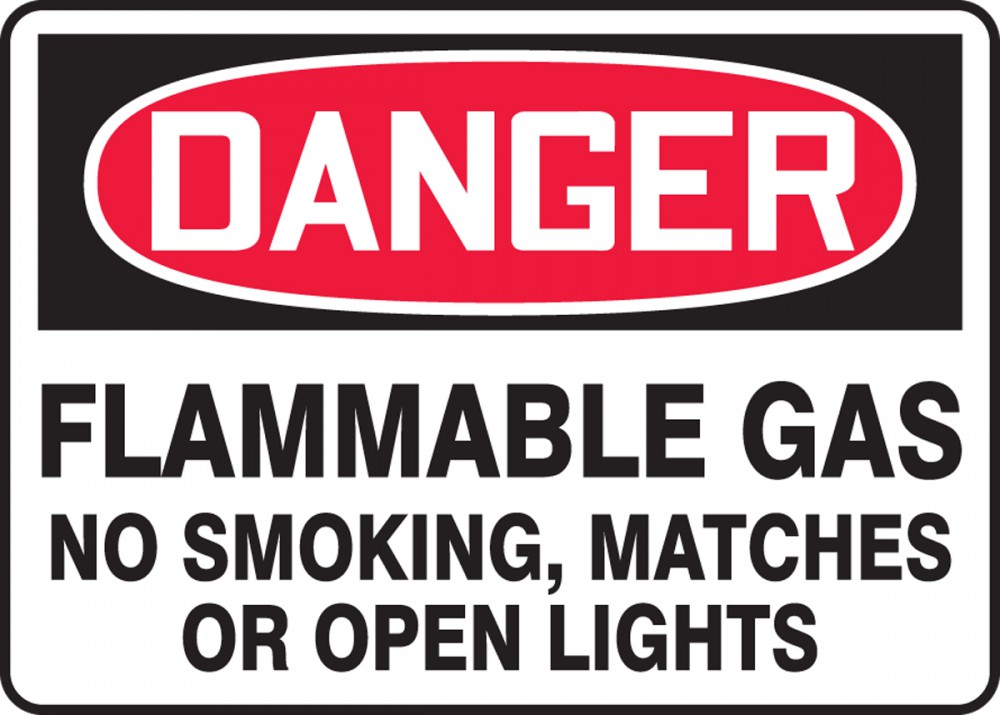 Flammable Gas No Smoking, Matches Or Open Lights OSHA Safety Sign