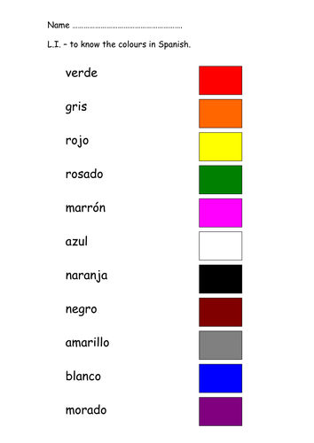 Spanish Colours Worksheet ClipArt Best