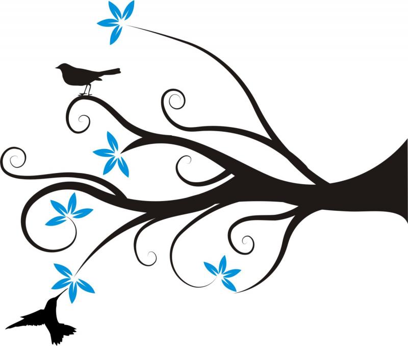 Funky Tree Branch with Flowers and Birds Decal Sti by dabbledown