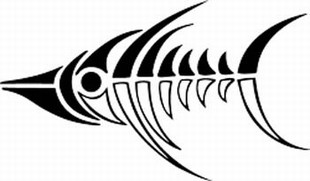 Decals - tribal fish skeleton decals , car decals, custom lettering.