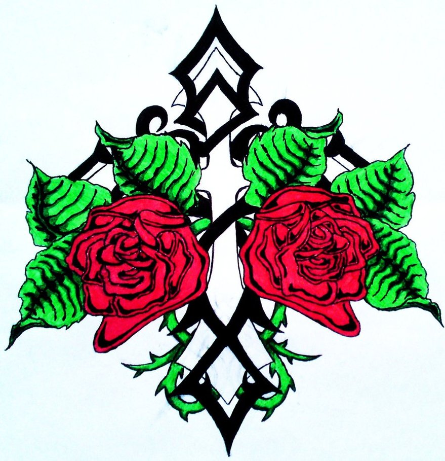 easy drawings of roses and crosses