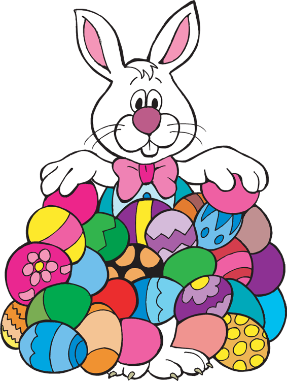 Easter bunny clipart with flowers and sunny skies