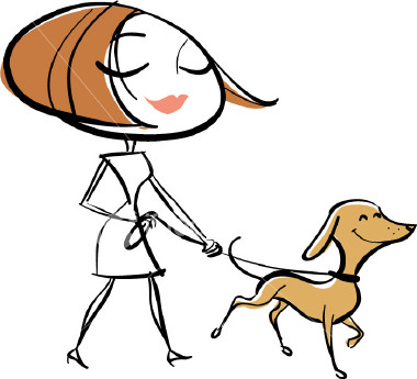 Lady Walking Dog Clipart