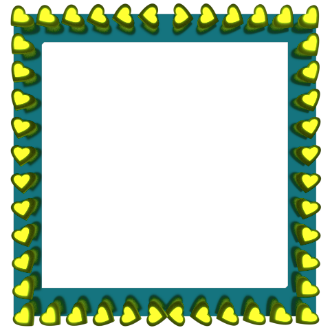 Yellow Love Hearts Reflection on Cyan Stripe Square Border | 3D ...