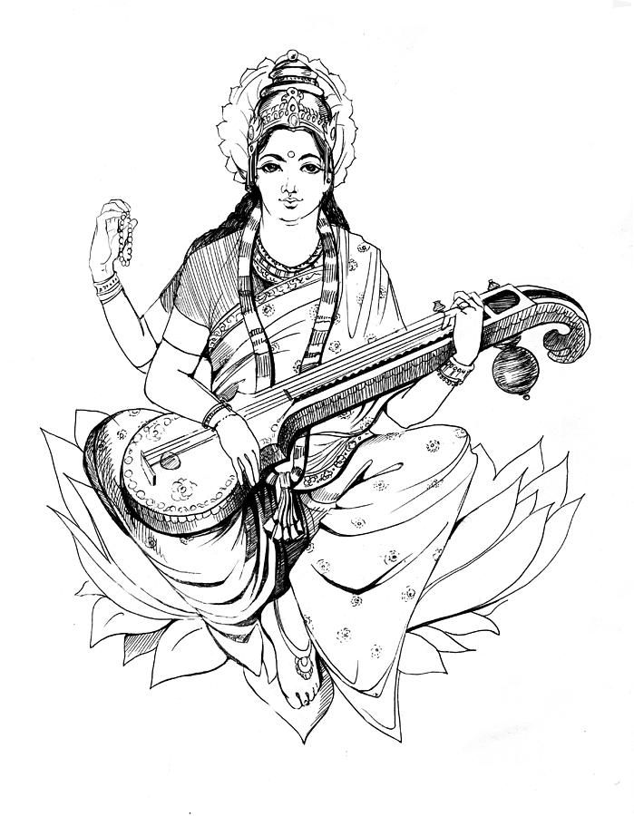  Saraswati Drawing Sketch for Girl