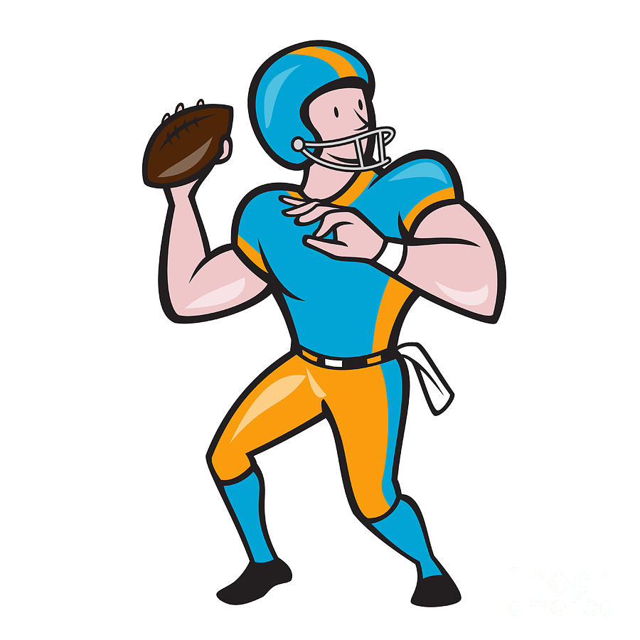 American Football Quarterback Qb Throwing Cartoon Digital Art by ...